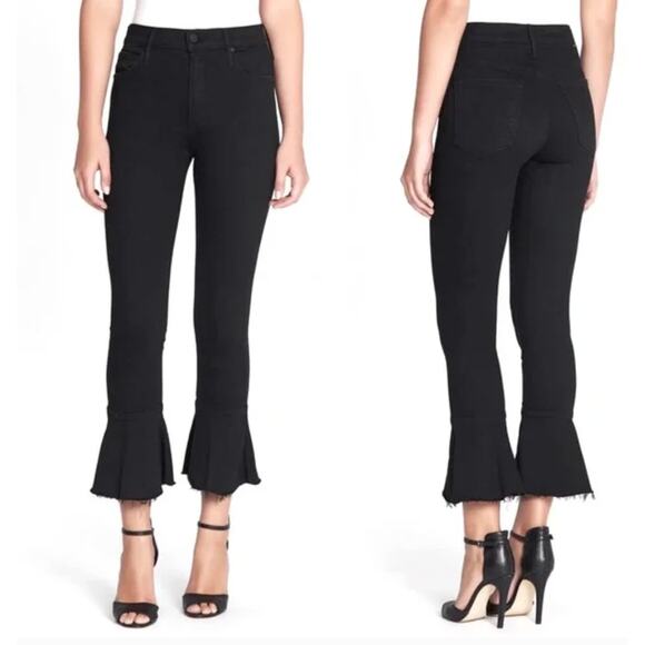 Mother Denim The Cha Cha Fray Jeans Black Not Guilty Capsule Vacation Flare Easy - Picture 1 of 13